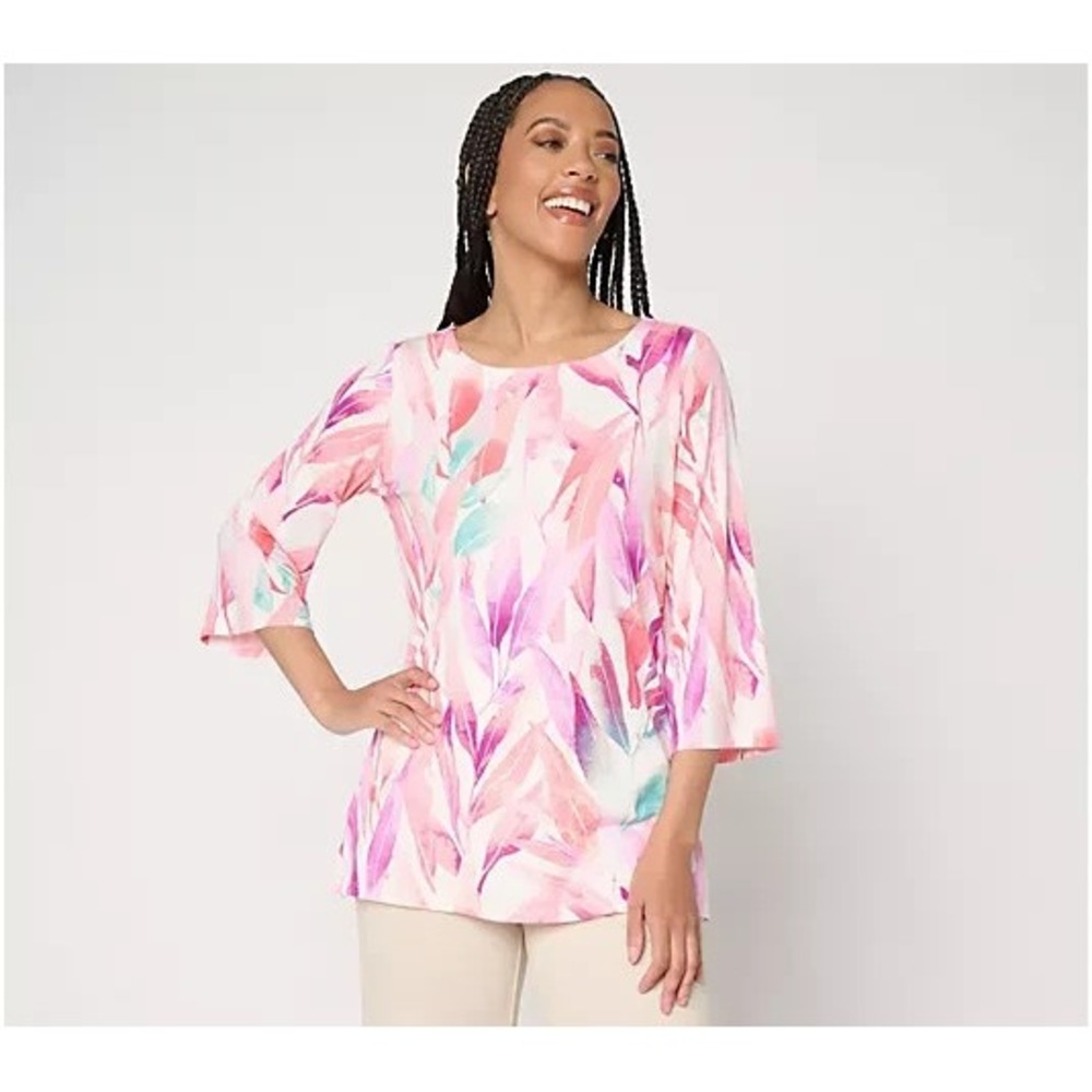 Belle by Kim Gravel Rayon Spandex Garden Whispers Floral Top Coral Multi,Small